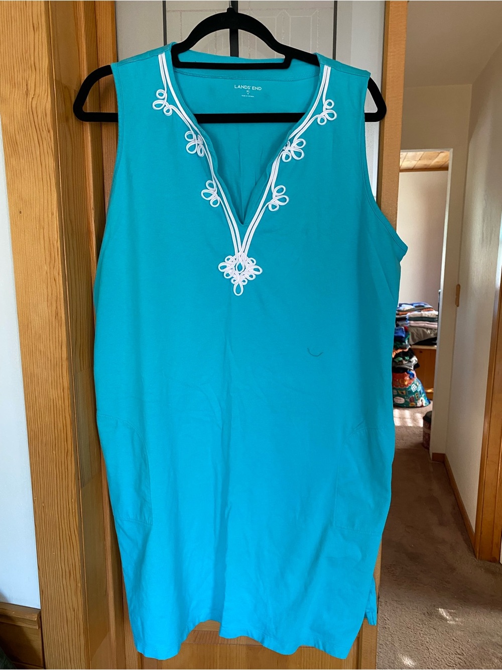 Lands' End Turquoise Sleeveless Embroidered V-Neck Tunic